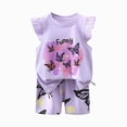 thumbnail image 4 of KPOPLK Toddler Baby Girls Clothes 3 6 9 12 18 Months 2T 3T 4T Summer Outfits Ruffle Sleeve T-shirt + Shorts Cute Girl Clothing Set Size 9-18 Months,Dark Purple, 4 of 4