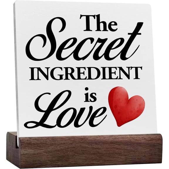 Kitchen Sign Kitchen Quote Ceramic Table Sign the Secret Ingredient is Love Desk Decorative Wooden Sign Home Kitchen Decor for Desk Table Shelf