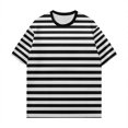 thumbnail image 5 of Women Home Casual Striped Pattern Round Neck Short Sleeved Pullover Color Block T Shirt Top, 5 of 5