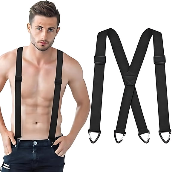 Suspenders for Men, 40mm Wide Elastic No Clip Mens Suspenders with Belt Loop Hooks for Work & Daily Wear