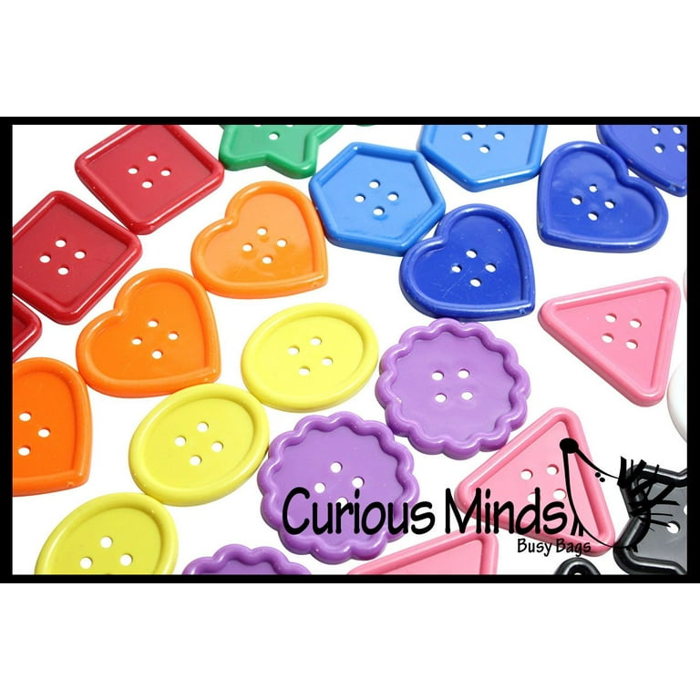 Set of 30 Large Buttons 1-3/4 inch - Large Plastic Button Lacing Toy - Perfect Color and Shape Sorting Manipulative Toddler Busy Bag
