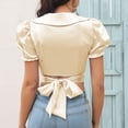 thumbnail image 5 of Fesfesfes Summer Tops for Womem Tshirt Cross Back Bandage Bubble Sleeve Short Tops Shirt Blouse Women's Doll Neck Short Sleeve Shirt V Neck T Shirt Tunic Blouse Summer, 5 of 5