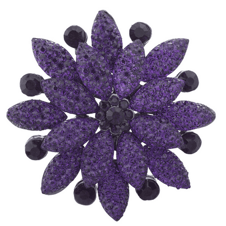 - Lux Accessories Purple Pave and Crystal Stone Floral Flower Bling Brooch Pin