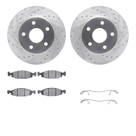 Dynamic Friction Company Front Brake Rotors-Drilled and Slotted-Silver with 5000 Advanced Brake Pads includes Hardware 7512-42019