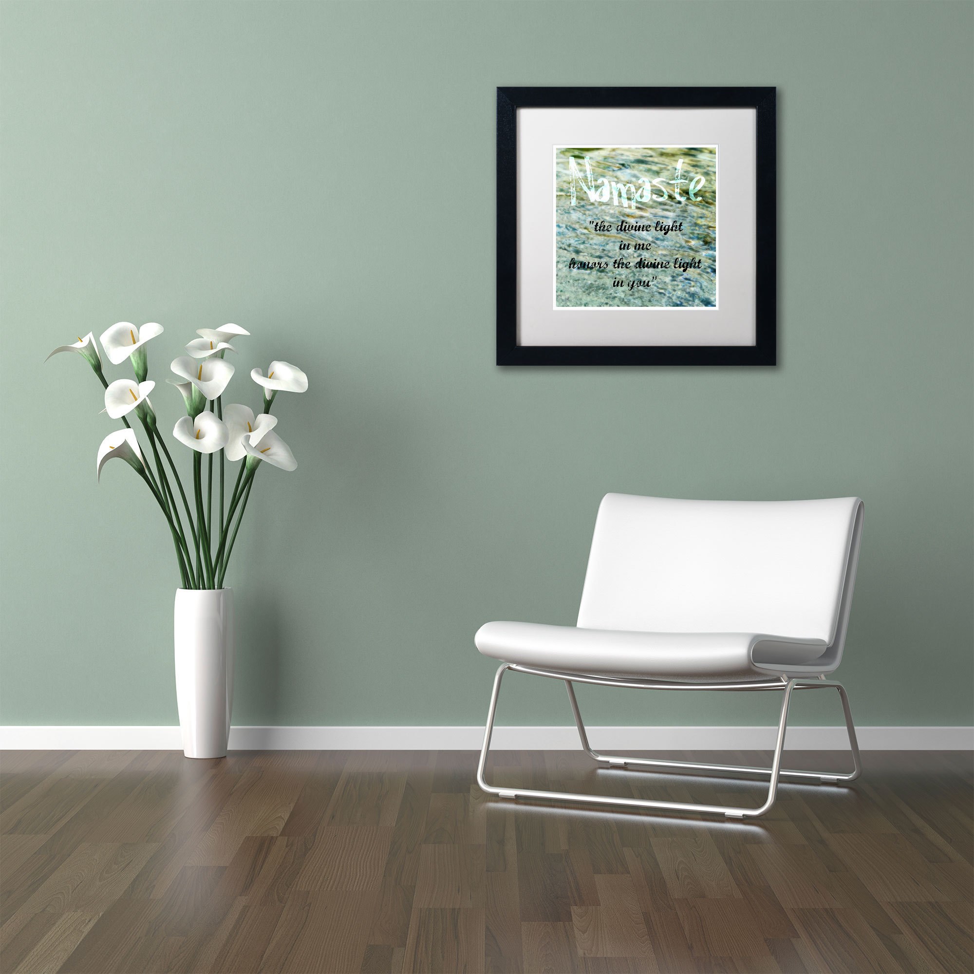 "Namaste with Water Pool" Canvas Art by Michelle Calkins, White Matte, Black Frame