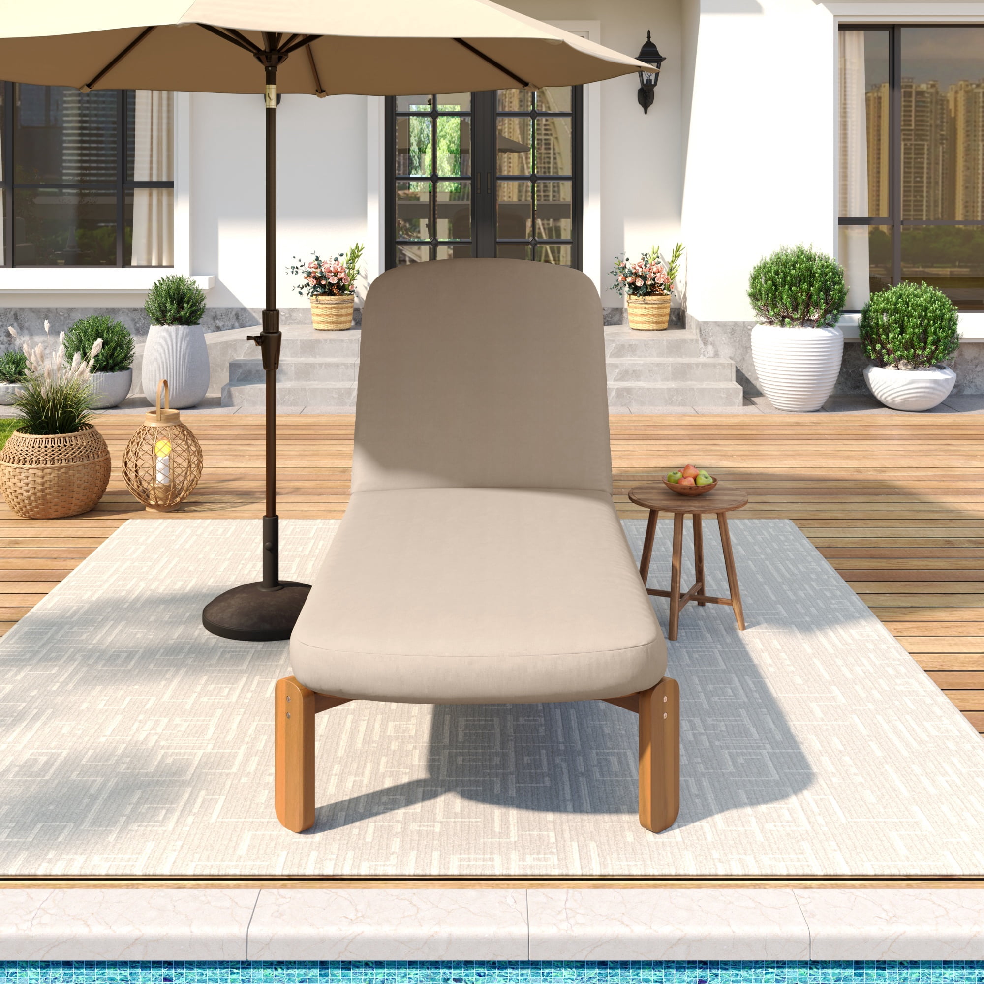 Adjustable Backrest Chaise Lounge, Outdoor Patio Recliner for Poolside, Brown
