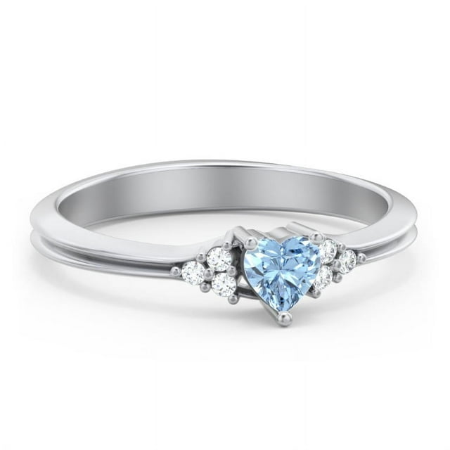 Birthstone Heart Ring with Shoulder Accents - Blue Topaz (December)