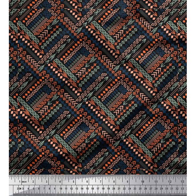 Soimoi Black Rayon Fabric Arrow & Triangle Geometric Print Fabric by the Yard 42 Inch Wide