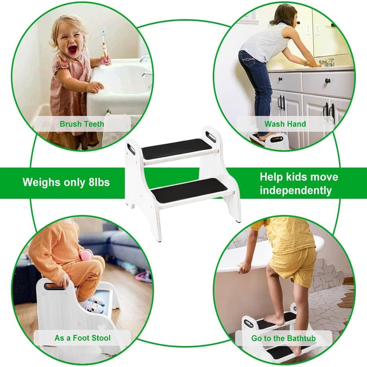 StrongTek Wood 2-Step Stool, White, 350 Lb Capacity photo 3