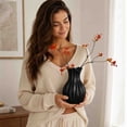 thumbnail image 5 of MMJ Fluted Ceramic Vase Set of 2 Matte Black White Table Centerpiece Home Decor 8.27x5.12x5.12in With Leaves, 5 of 6