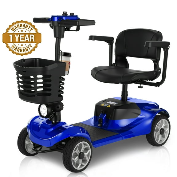 Open Box 4 Wheel Mobility Scooter for Seniors&Adults,15 Miles Foldable Electric Mobility Scooter,350W Powered Electric Wheelchair Device for Adults 300 lbs,LED Lights,Basket,Compact Mobile for Travel