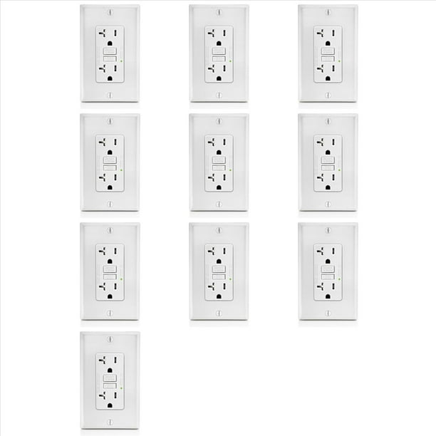 10X Salida GFCI de 20 A, Receptáculo Eléctrico GFI con Indicador LED, Interruptor de Circuito de Falla A A Prueba de Manipulaciones de 20 A