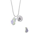 thumbnail image 2 of Delight Jewelry Silvertone Large Translucent Purple & Lime Green Flying Butterfly Silvertone Script Initial Disc - A - Charm Necklace, 20"+3", 2 of 4