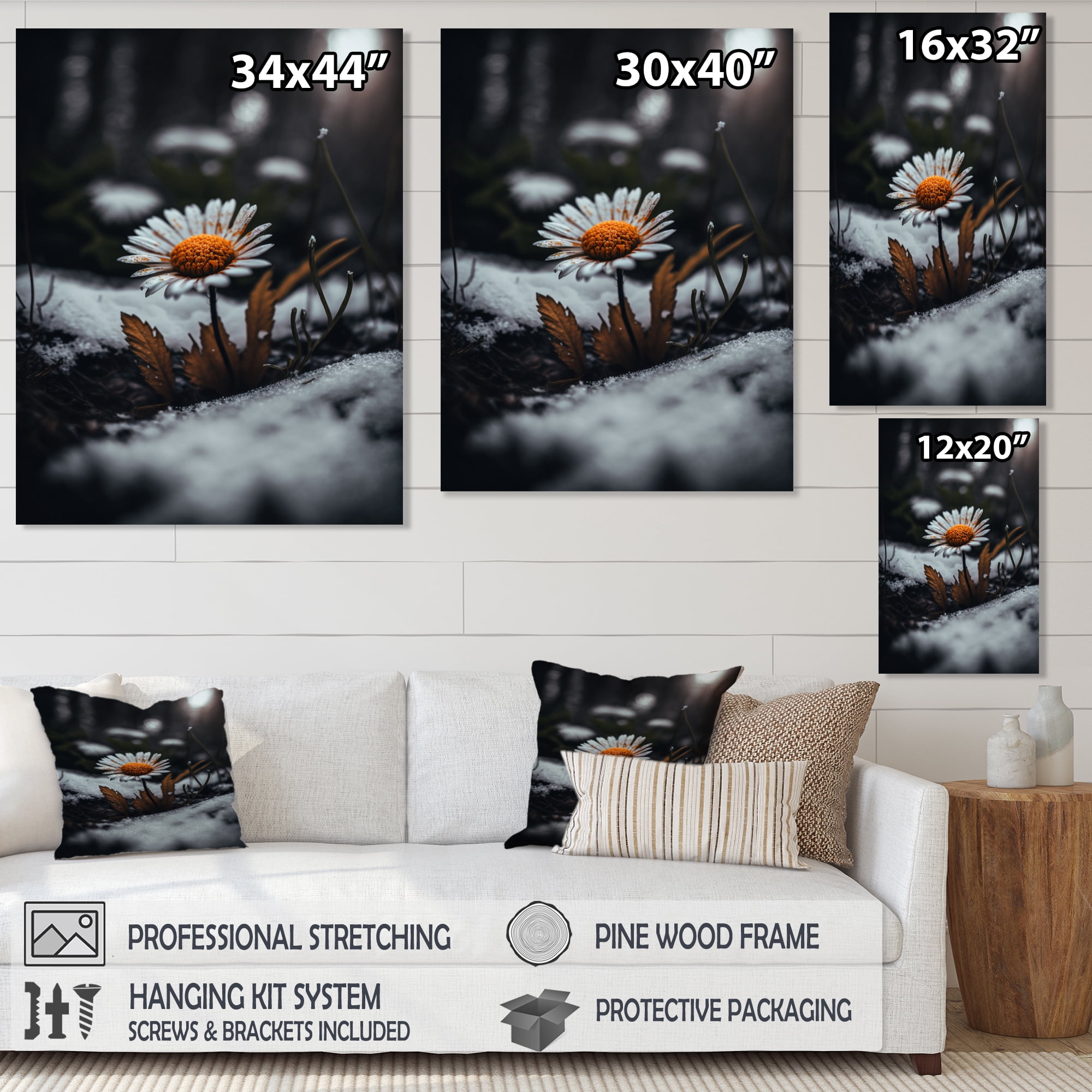 Designart A Blooming Orange Daisy Flower In Winter I Canvas Wall Art