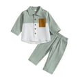 thumbnail image 1 of Gibobby Conjunto niño Ropa De Bebé Niño Niña Ropa De Algodón De Lino Bloque Camisa Con Botones Pantalones Sólidos Conjunto De 2 Piezas Trajes Casuales(Verde,12-18 Meses), 1 of 5