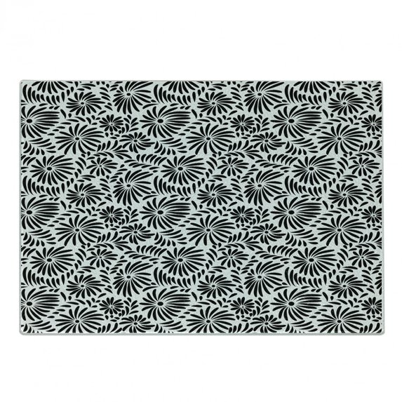 Black and White Cutting Board, Simple Floral Motifs Tropical Island Vegetation in Monochrome Doodle Style, Decorative Tempered Glass Cutting and Serving Board, Small Size, Black White, by Ambesonne
