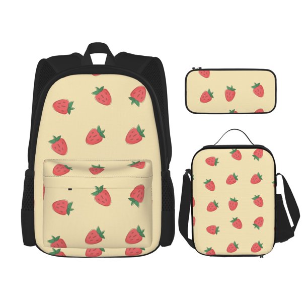 Balery Strawberries Mochila Escolar 3 en 1 para Niños - Mochila Resistente con Lonchera Térmica y Estuche - Mochila Escolar para Niños y Niñas
