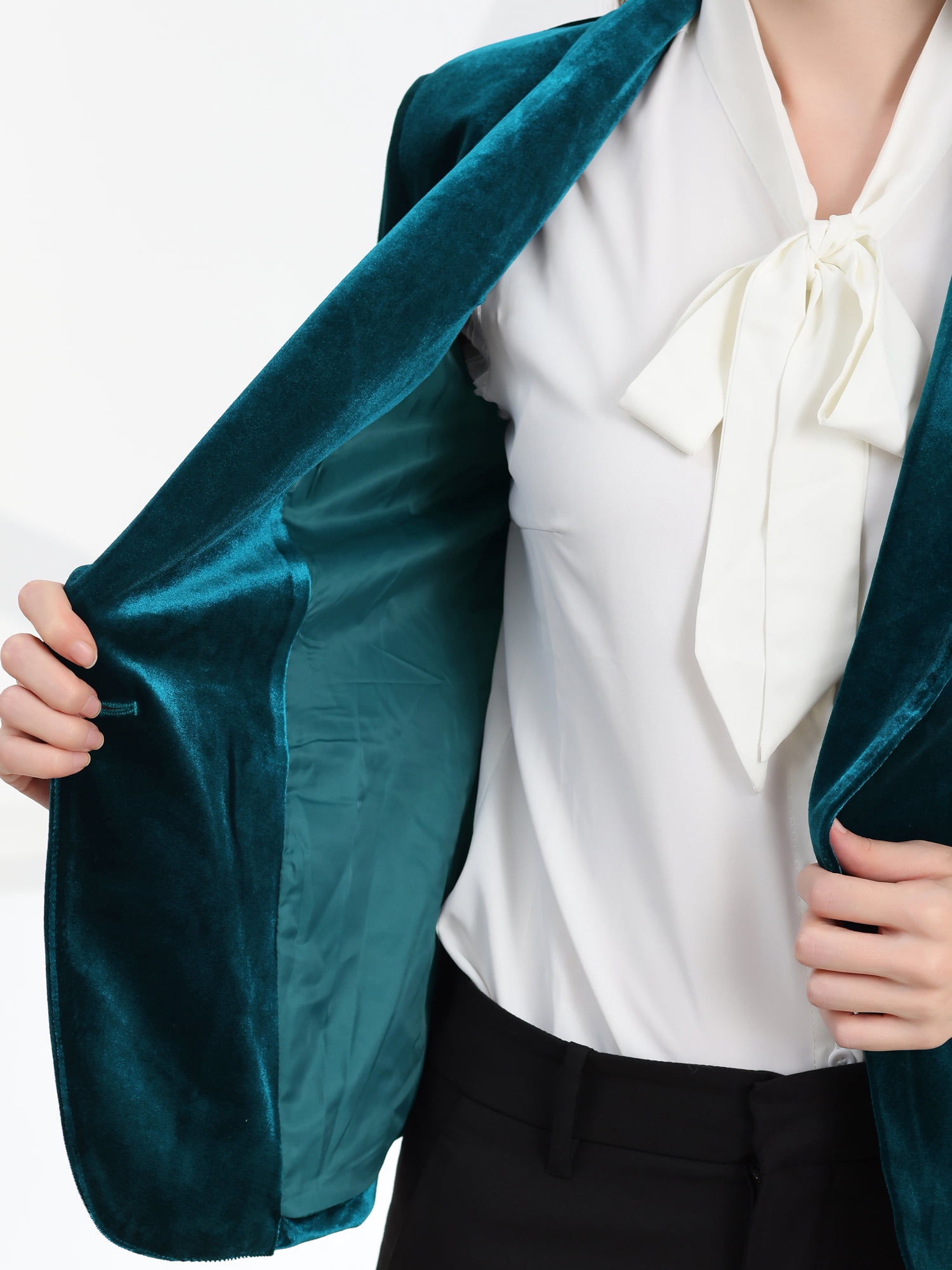DARING DIVA Women's Velvet Office Coat Solid Shawl Collar Blazer XS Lake Blue