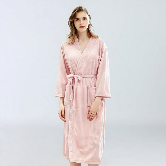 Cotton Waffle Robe,Couples Robes Long Kimono Bathrobe,Loungewear Dressing Gown Hotel Robe with Pockets