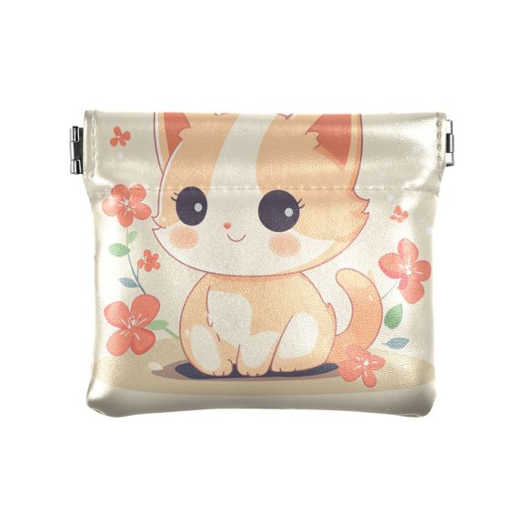 Leather Coin Wallet 4.33x3.74 Inch Portable Coin Wallet Coin Wallet Paper Wallet Card Wallet Storage Wallet Stylish and Sophisticated A Cartoon Orange Cat