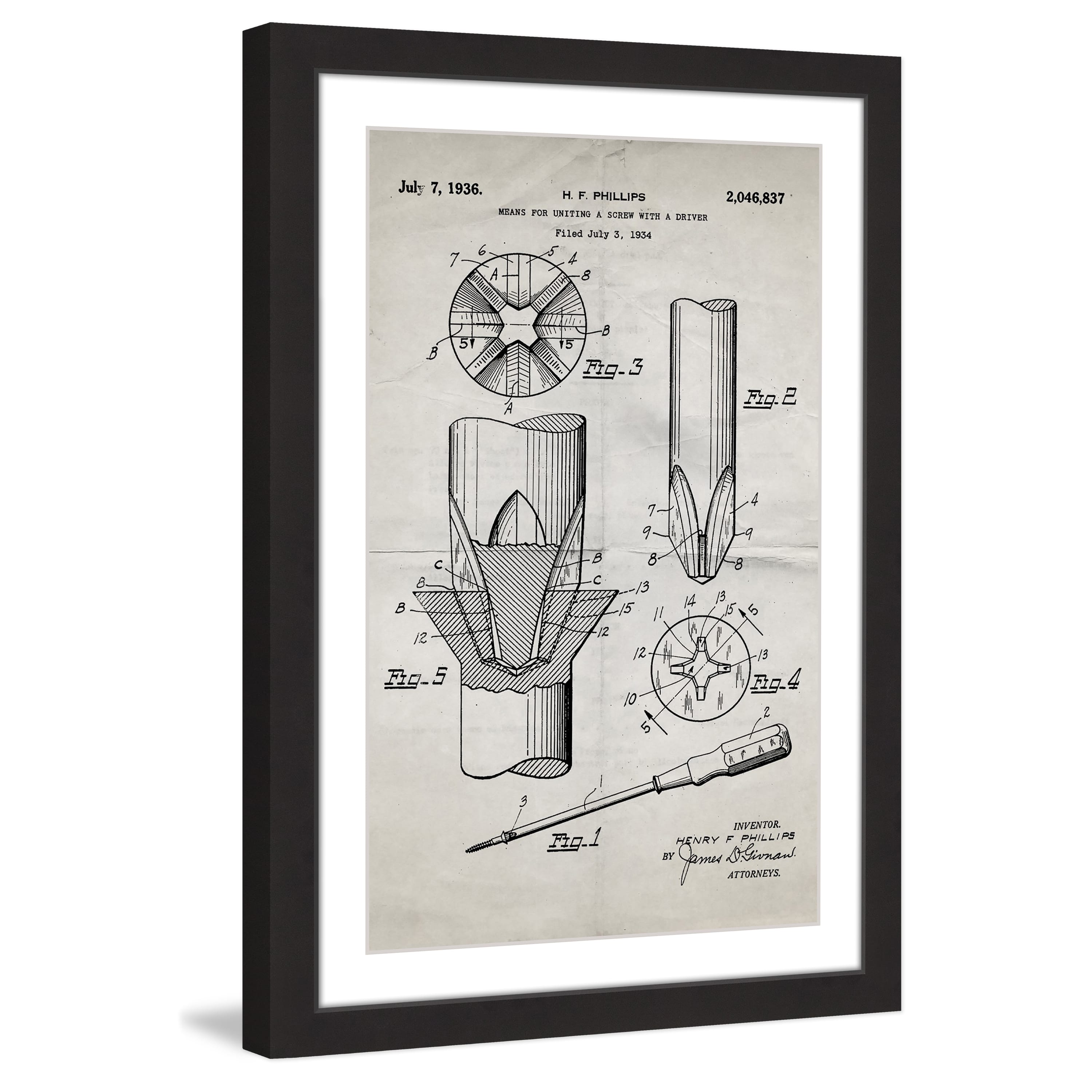 "Screwdriver 1936 Old Paper" Framed Painting Art Print