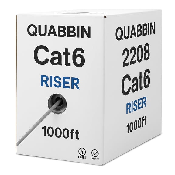Quabbin 2208 Cat6 Riser CMR Cable 1000ft 24AWG Stranded Copper Grey