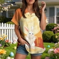 thumbnail image 4 of vigerkar Easter Shirts for Women Easter Bunny Shirt Funny Rabbit Graphic Festival Party Short Sleeve Button Up Tops (Gold, 3XL), 4 of 6