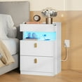 thumbnail image 4 of GALAXHERO 2 Drawer Nightstand with Charging Station and LED Lights, Modern Bedside Tables with Sliding Top for Bedroom, Wood End Table for Living Room, White, 4 of 9