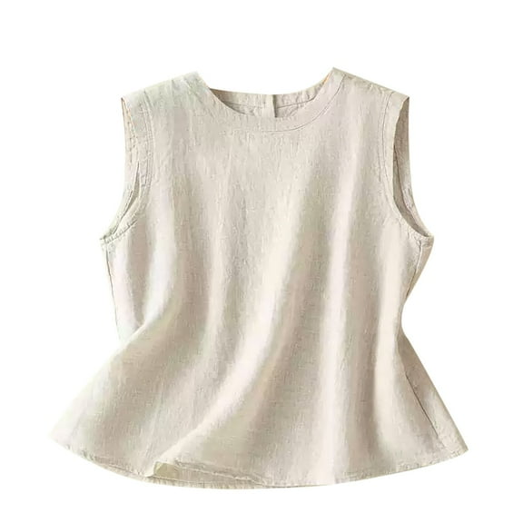 Women's Vest Sleeveless Cotton-Linen Plus-Size Loose-Fit Slimming T-Shirt - White/Red/Beige - M/L/XL/XXL | Yubnlvae (Beige | L)