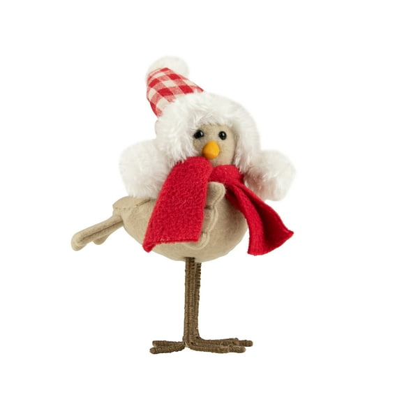 8.25" Standing Beige Bird with Red Scarf and Hat Tabletop Decoration