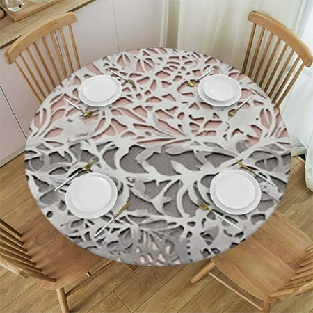 

BANET Grey Round Fitted Tablecloth Inspired Flower Motifs Composition Leaves Wedding Theme for Kitchen Dining Party Holiday Christmas Buffet Fits Round Table Pale Grey 31 -35