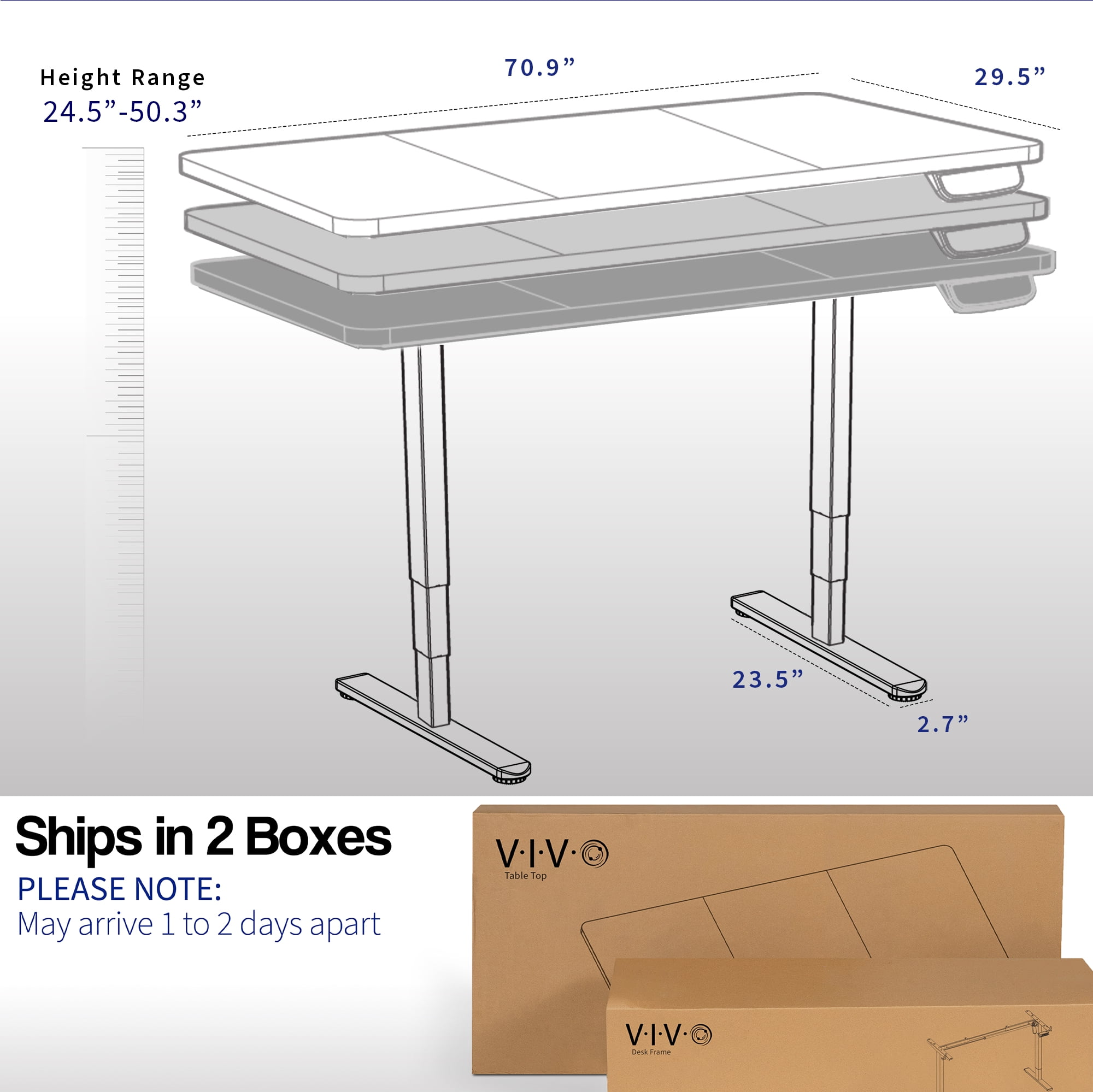 VIVO Electric 71” x 30” Desk, Black & Vintage Brown Table Top, Black Frame