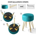 thumbnail image 5 of Fionafurn Velvet Storage Ottoman, Upholstered Pleated Round Vanity Stool, Peacock Blue, 5 of 10