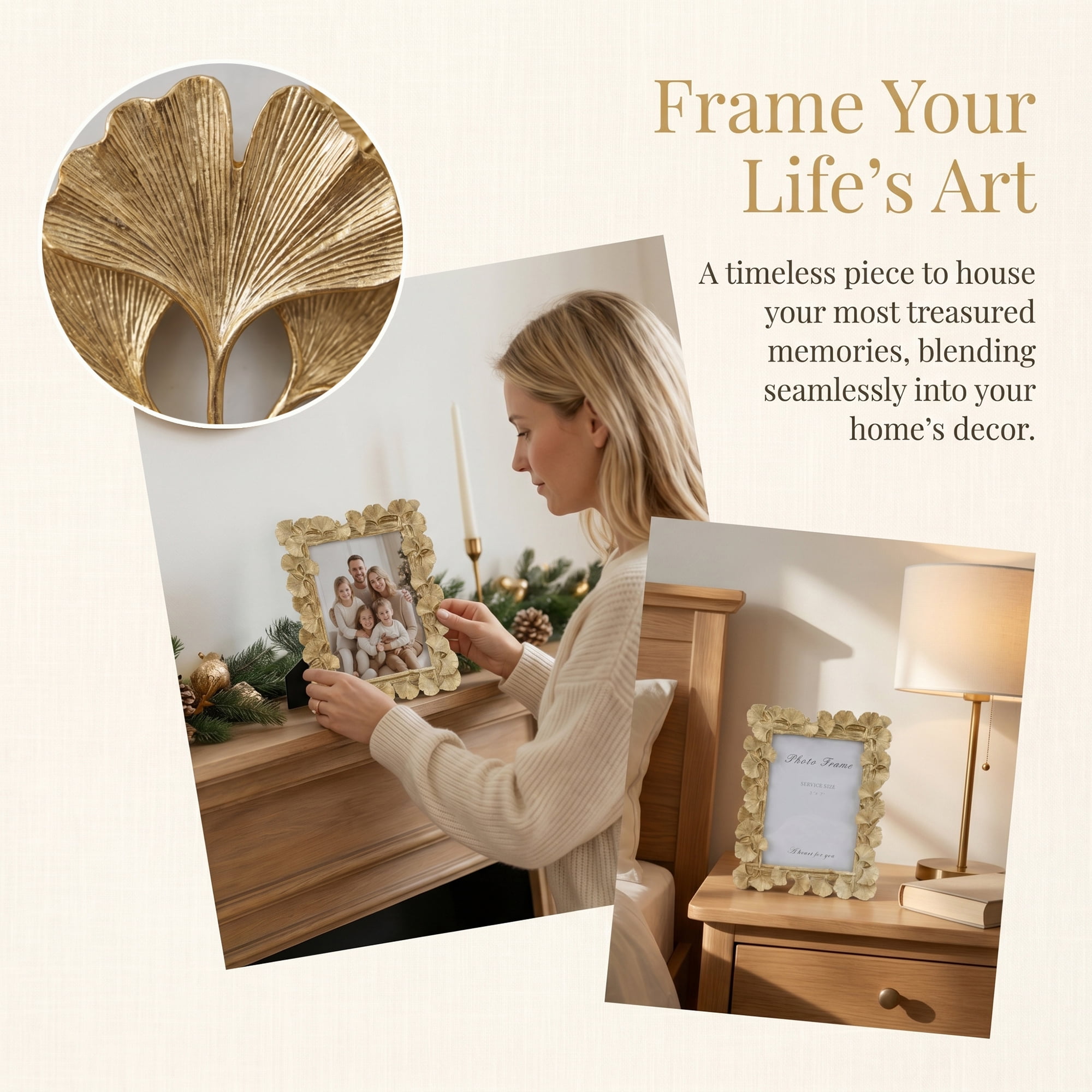 Unique Bargains Ginkgo Leaf Resin Gold Botanical Photo Frame Gold 4" x 6"