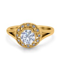 Yellow Tone, Simulated Cubic Zirconia Size-6 Celtic Halo Art Deco Wedding Engagement Ring 925 Sterling Silver