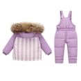 thumbnail image 5 of vdgthytj 2 Piece Snowsuits for Boys Girls Full Zip Contrast Striped Hooded down Jackets Bib Snow Pants Winter Warm Waterproof Outdoor Ski Sets(1-2 Years,Purple), 5 of 8