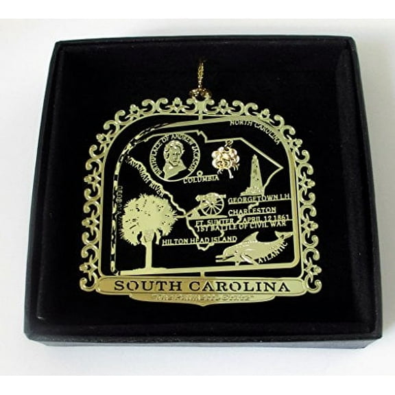 South Carolina State Brass Ornament Black Leatherette Gift Box