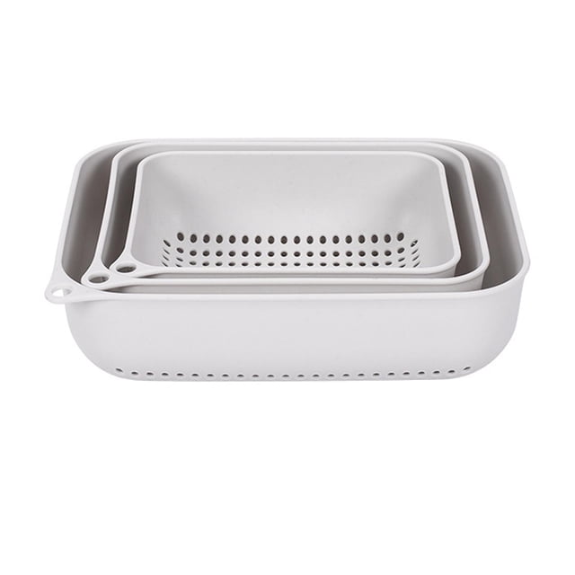 Colador de cocina de 3 piezas, cuenco para lavar frutas y verduras, cesta multifuncional para lavar Gris