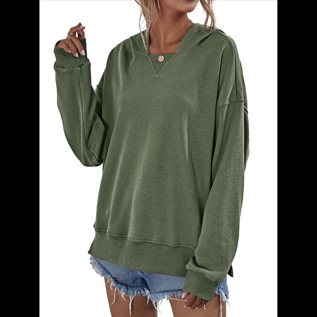 Sudadera de Larga para Mujer, Holgada, para Hacer Ejercicio, para Salir, Informal, con Capucha Verde L