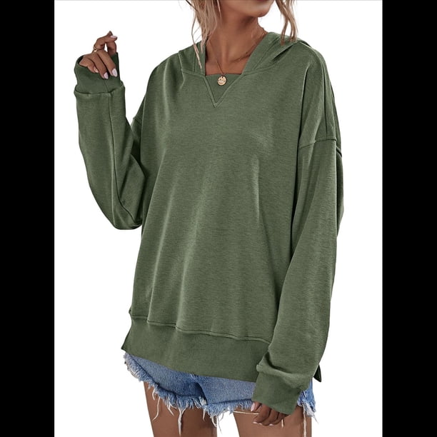 Sudadera de Larga para Mujer, Holgada, para Hacer Ejercicio, para Salir, Informal, con Capucha Verde S