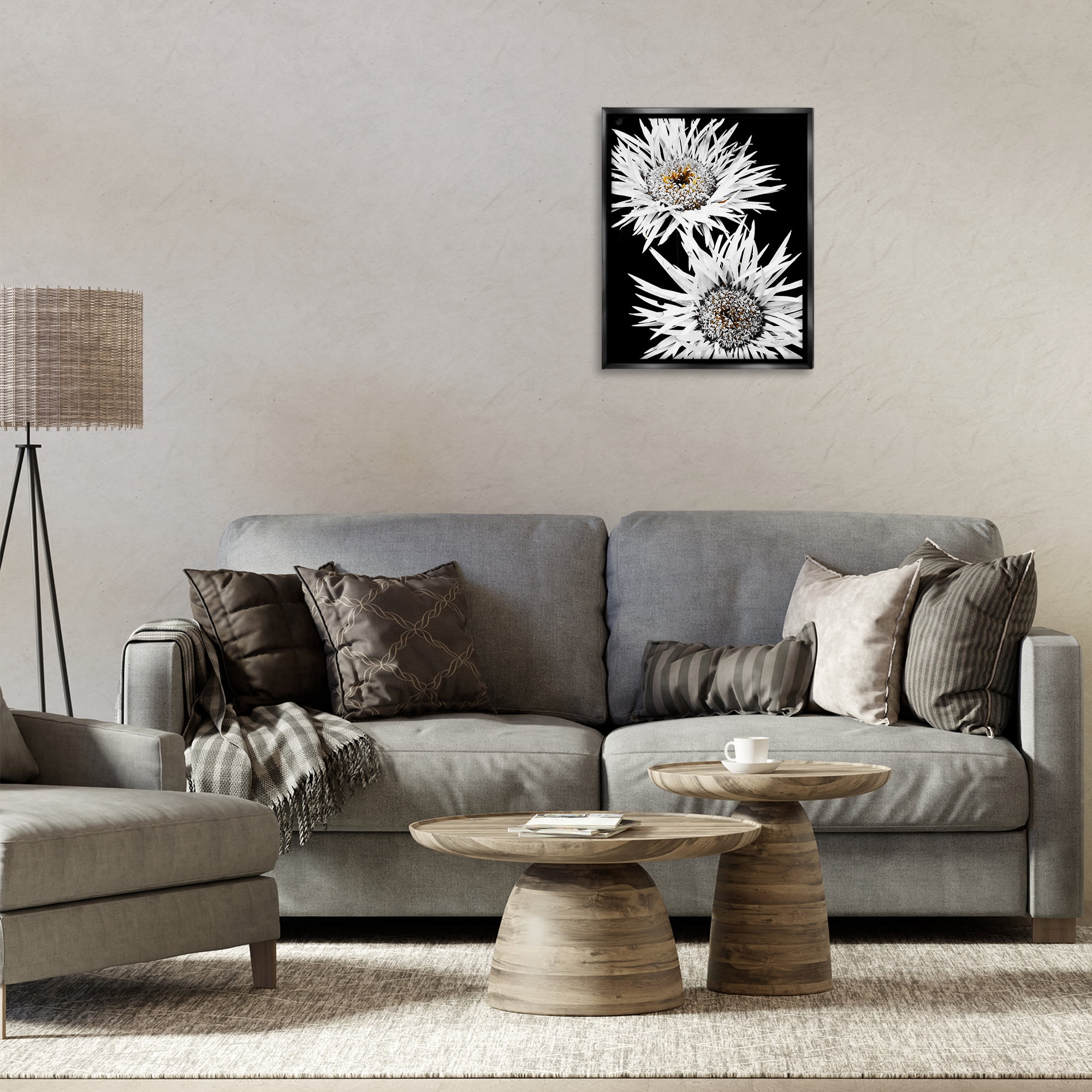 Stupell Industries Bold Contrast Flower Buds Plants & Flowers Painting Black Floater Framed Canvas Art Print Wall Art, 17 x 21