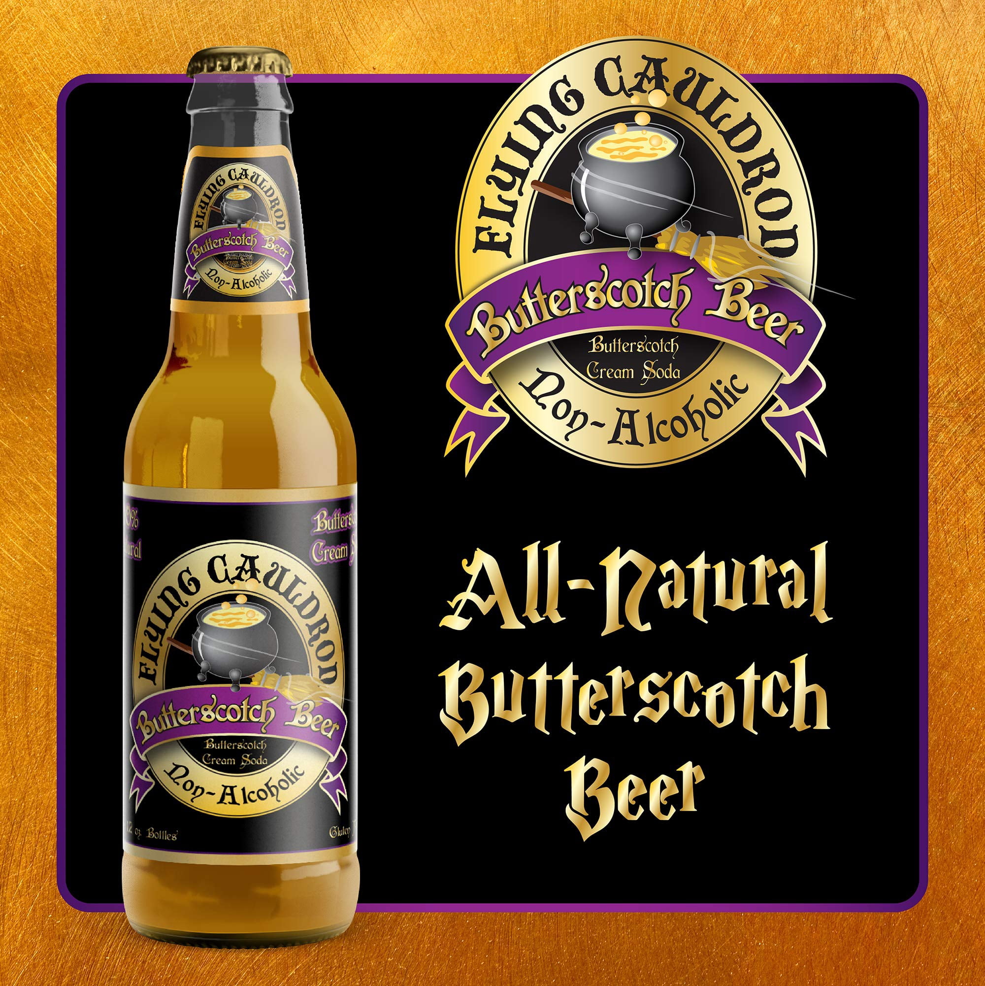 Flying Cauldron Butterscotch Beer (12 Fl Oz (Pack Of 4)), Vanilla Cream Soda Brew, All- Natural, Non-Alcoholic And Caffeine Free.