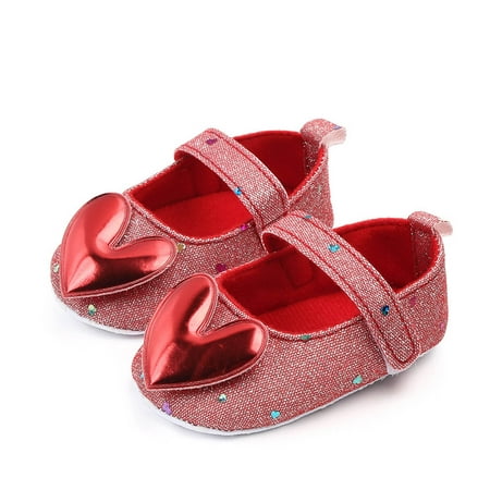 Lilgiuy Toddler Shoes Baby Girls Cute Heart Sequins Non-slip Soft Bottom Sandals Red 0-6 Months 2022 Fall Winter