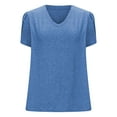 thumbnail image 5 of Puntoco Short Tops Blouses for women Clearance Women's Casual Short Sleeve Solid Ladies Round Neck Top Blouse Blue XL(XL), 5 of 6