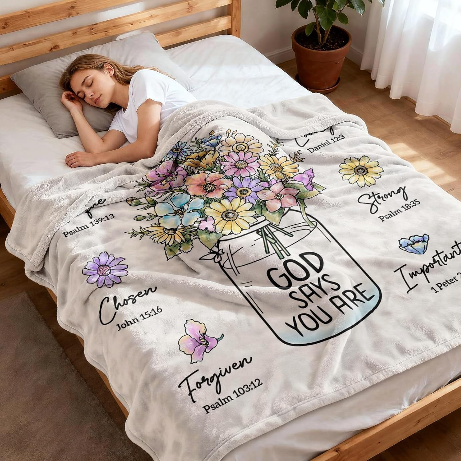 Christian Gifts for Women, 60 x 80 Christian Blanket with Flowers, Inspiration Gifts for Women, Encouragement Religious Gifts, Faith Birthday Blanket for Women, Mothers Day Christmas Easter