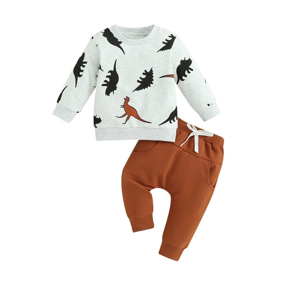 Bagilaanoe 2PCS Toddler Baby Boy Long Pants Set Print Long Sleeve Sweatshirt Pullover Tops Sweatpants 9M 12M 18M 24M 3T 4T Kids Casual Sweatsuits