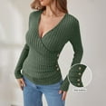 thumbnail image 5 of Tops for Women Plus Size Long Sleeved V-neck Button Knit Solid Color Sweater Green,Sweater for Women, 5 of 6