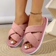 thumbnail image 3 of Iyufng Womens Criss Cross Strap Textile Slippers Soft Comfortable Open Toe Flat Warm Cozy Casual Indoor House Slide Sandals, 3 of 7