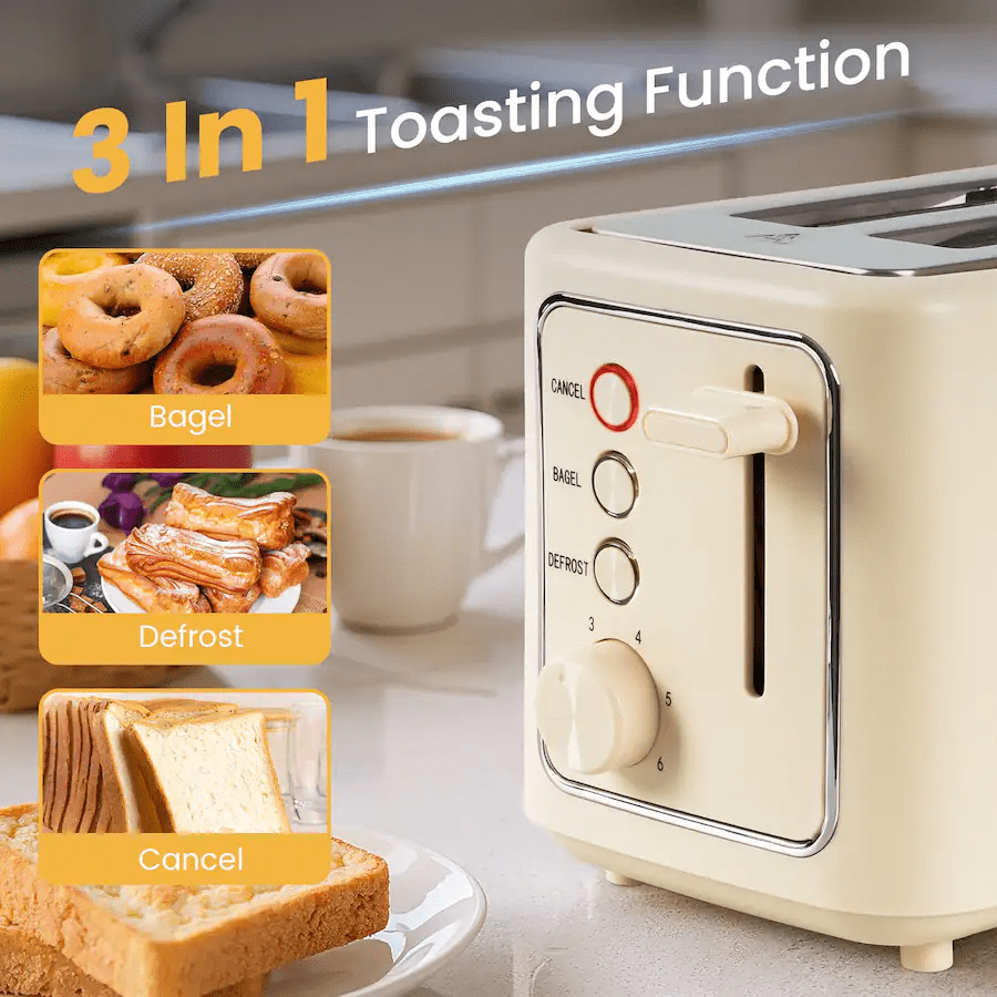 Maircle 2 Slice Toaster, Mini Bread Toaster With Extra Wide Slots,6 Browning Settings, Defrost/Cancel/Bagel Button For Bagels, Waffles, Bread