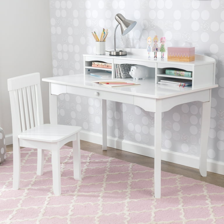 KidKraft Avalon Study Table for Kids Wooden Writing Reading Desk with Hutch Chair and Storage White Walmart